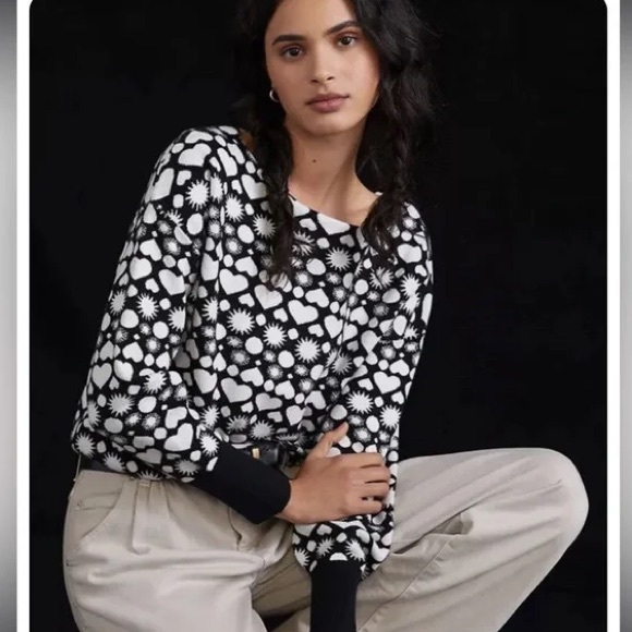 Maeve Sweaters - ⭐️ Maeve Anthropologie Sunshine in my Heart Cozy Sweater Black White Sun MEDIUM